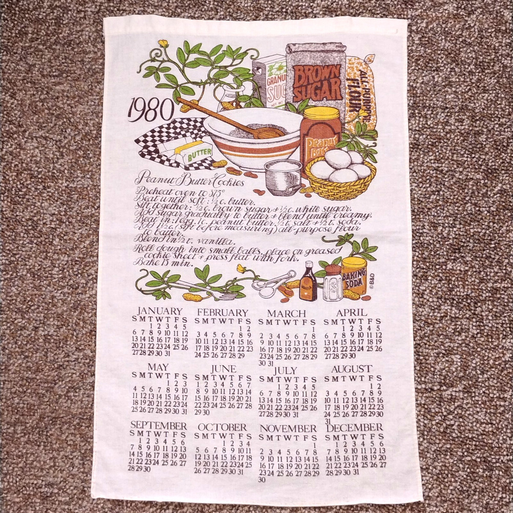1980 Vtg B&D Tea Towel 'Peanut Butter Cookies' 25"x 16"